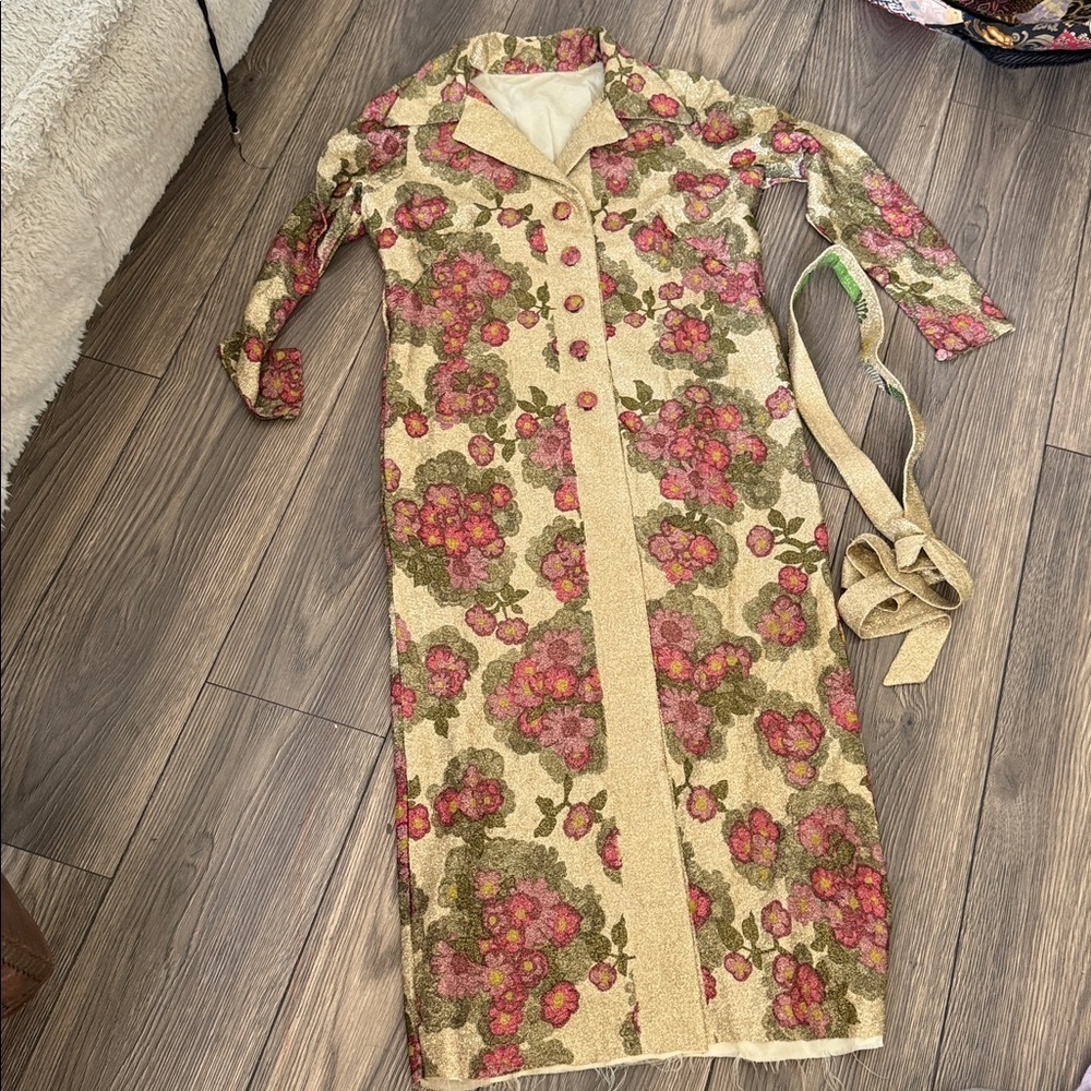 Custom handmade gold floral roses sparkle dress one of a kind small -medium fit - Picture 3 of 17